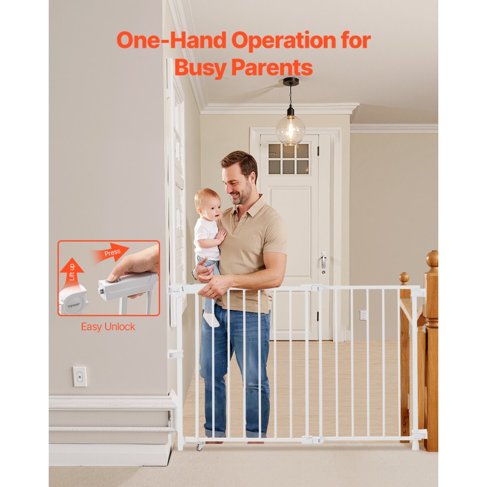 VEVOR Baby Gate 29.5-43 Inches Adjustable Width 28 Inches High Dog Gate White