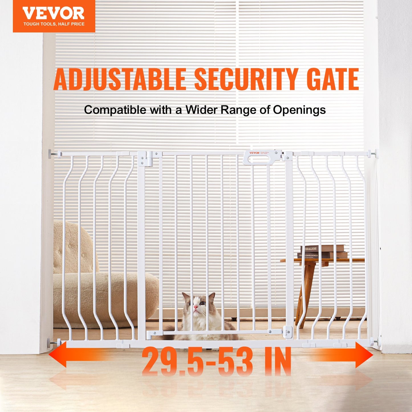 Baby Gate, 749-1346 mm Extra Wide, 762 mm High, Dog Gate for Stairs Doorways and House, Easy Step Walk Thru Auto Close Child Gate Pet Security Gate with Pressure Mount and Wall Mount Kit, White