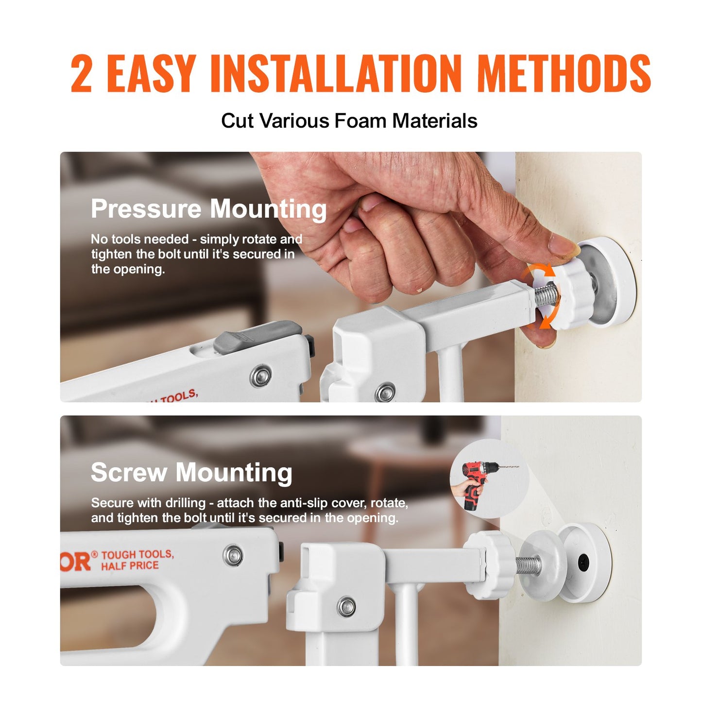 Baby Gate, 749-1346 mm Extra Wide, 762 mm High, Dog Gate for Stairs Doorways and House, Easy Step Walk Thru Auto Close Child Gate Pet Security Gate with Pressure Mount and Wall Mount Kit, White
