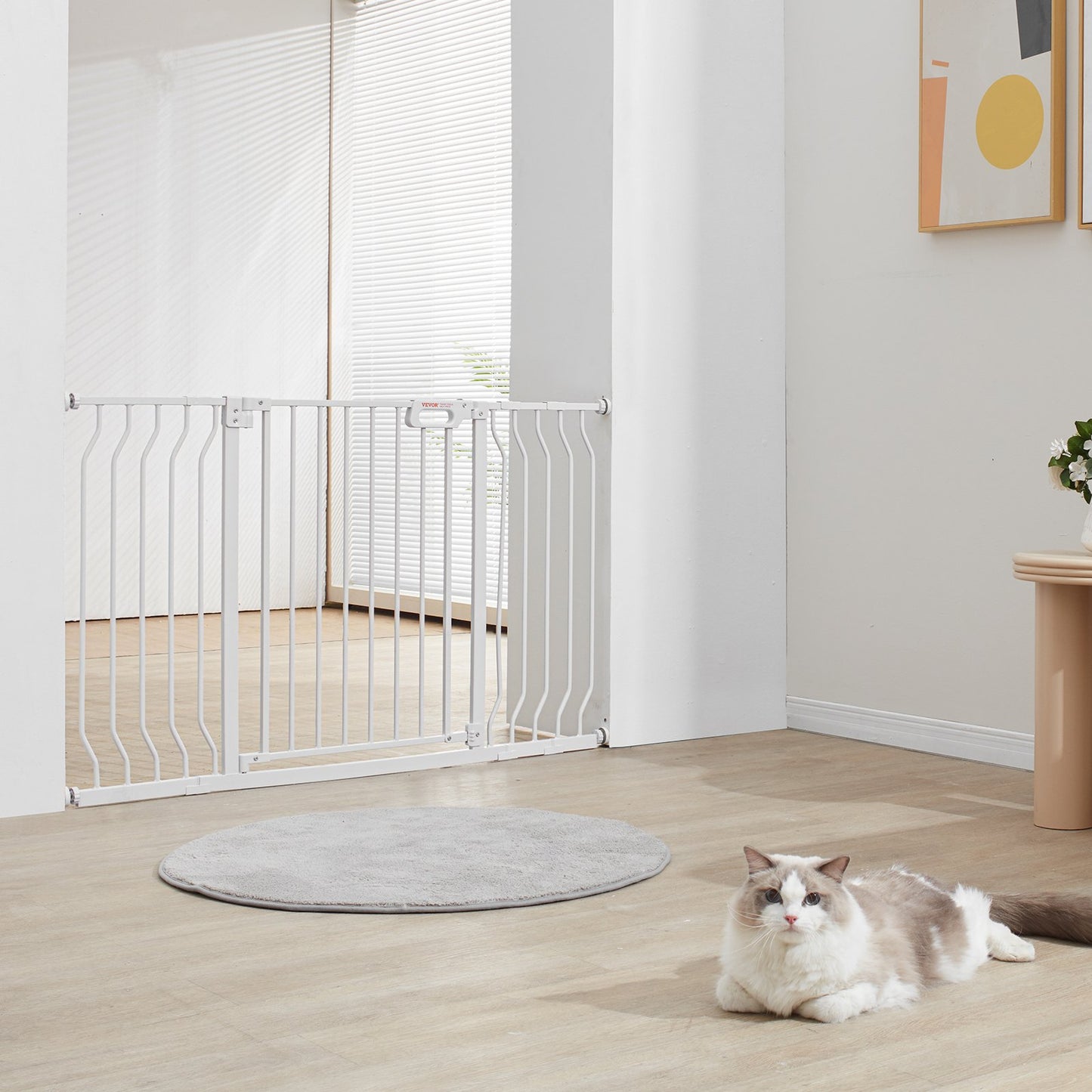 Baby Gate, 749-1346 mm Extra Wide, 762 mm High, Dog Gate for Stairs Doorways and House, Easy Step Walk Thru Auto Close Child Gate Pet Security Gate with Pressure Mount and Wall Mount Kit, White