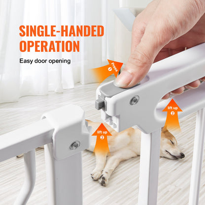 Baby Gate, 749-1229 mm Extra Wide, 762 mm High, Dog Gate for Stairs Doorways and House, Easy Step Walk Thru Auto Close Child Gate Pet Security Gate with Pressure Mount and Wall Mount Kit, White