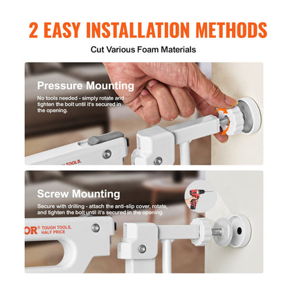 Baby Gate, 749-1229 mm Extra Wide, 762 mm High, Dog Gate for Stairs Doorways and House, Easy Step Walk Thru Auto Close Child Gate Pet Security Gate with Pressure Mount and Wall Mount Kit, White