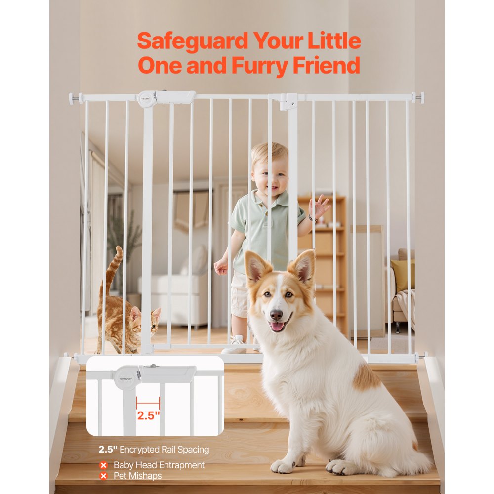 Baby Gate 26-48 Inches Adjustable Width 36 Inches High Dog Gate White