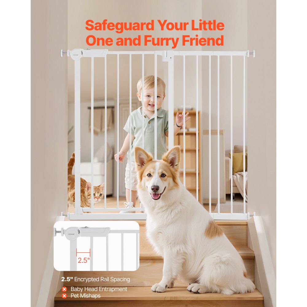 Baby Gate 26-40 Inches Adjustable Width 36 Inches High Dog Gate White