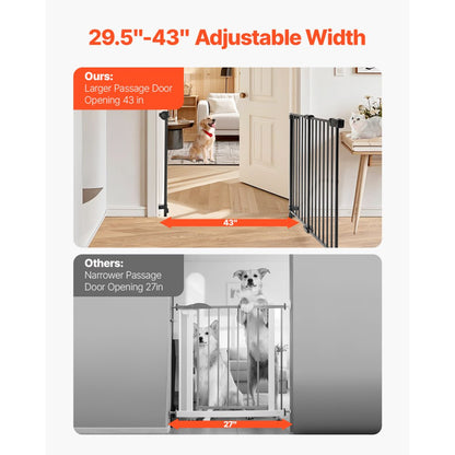 VEVOR Baby Gate 29.5-43 Inches Adjustable Width 28 Inches High Dog Gate Black