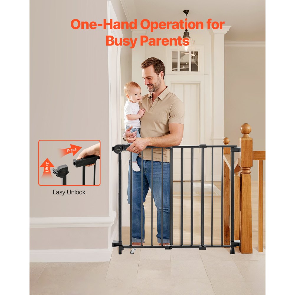 VEVOR Baby Gate 29.5-43 Inches Adjustable Width 28 Inches High Dog Gate Black