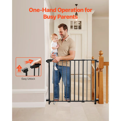 VEVOR Baby Gate 29.5-43 Inches Adjustable Width 28 Inches High Dog Gate Black