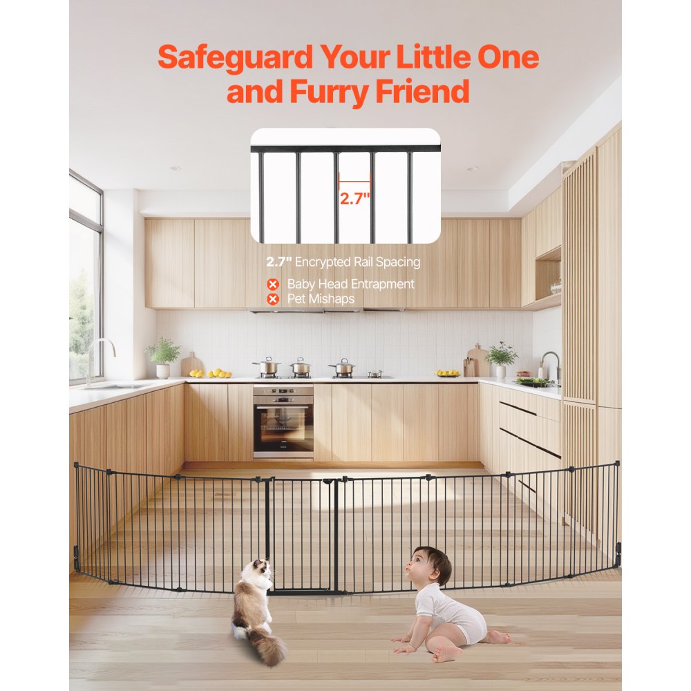 Baby Gate 192 Inch Extra Wide 28 Inch High 8-Panel Foldable Dog Gate Black