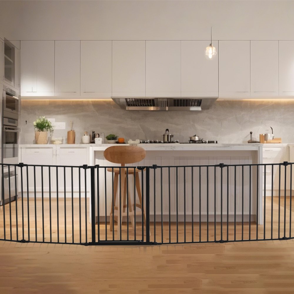 Baby Gate 192 Inch Extra Wide 28 Inch High 8-Panel Foldable Dog Gate Black