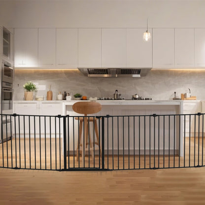 Baby Gate 192 Inch Extra Wide 28 Inch High 8-Panel Foldable Dog Gate Black