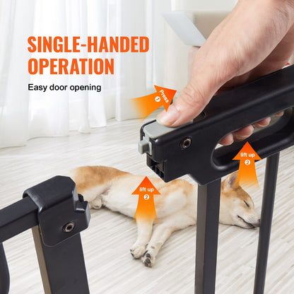 Baby Gate, 749-1468 mm Extra Wide, 762 mm High, Dog Gate for Stairs Doorways and House, Easy Step Walk Thru Auto Close Child Gate Pet Security Gate with Pressure Mount and Wall Mount Kit, Black
