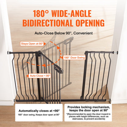 Baby Gate, 749-1346 mm Extra Wide, 762 mm High, Dog Gate for Stairs Doorways and House, Easy Step Walk Thru Auto Close Child Gate Pet Security Gate with Pressure Mount and Wall Mount Kit, Black