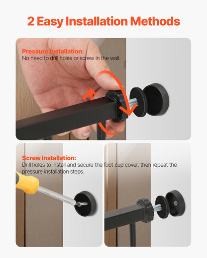Baby Gate, 60.6-63.3 Inches Adjustable Width, 30 Inches High Dog Gate, Easy Step Walk Thru, for Child Pet Security, Pressure Mount Kit, Wall Cups, One-Hand Open, for Stairs and Doorways, Black