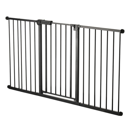 Baby Gate, 60.6-63.3 Inches Adjustable Width, 30 Inches High Dog Gate, Easy Step Walk Thru, for Child Pet Security, Pressure Mount Kit, Wall Cups, One-Hand Open, for Stairs and Doorways, Black