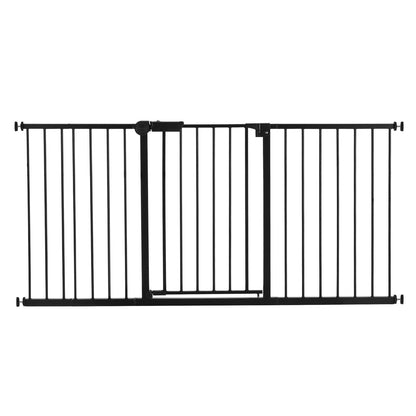 Baby Gate, 60.6-63.3 Inches Adjustable Width, 30 Inches High Dog Gate, Easy Step Walk Thru, for Child Pet Security, Pressure Mount Kit, Wall Cups, One-Hand Open, for Stairs and Doorways, Black