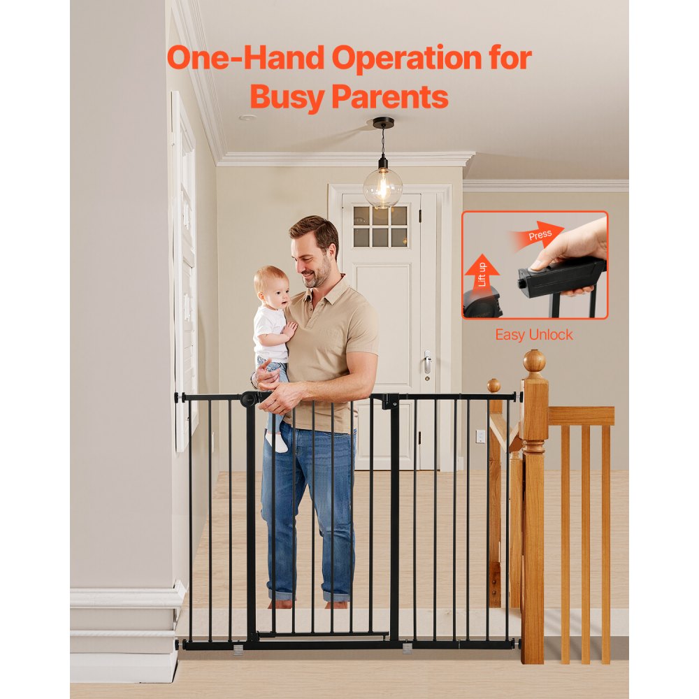 VEVOR Baby Gate 26-48 Inches Adjustable Width 36 Inches High Dog Gate Black