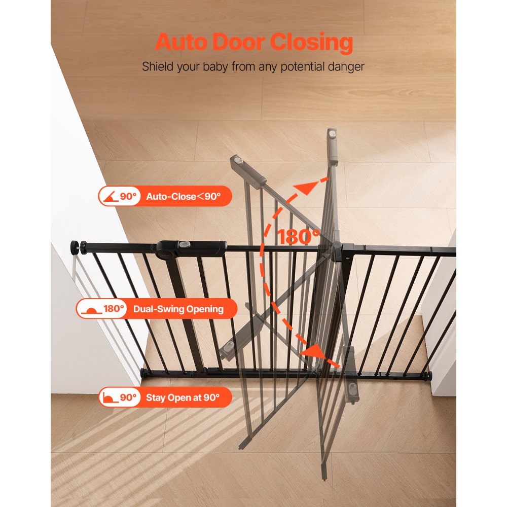 VEVOR Baby Gate 26-48 Inches Adjustable Width 36 Inches High Dog Gate Black