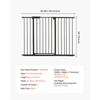 VEVOR Baby Gate 26-48 Inches Adjustable Width 36 Inches High Dog Gate Black