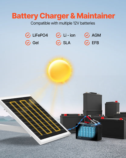 20W 12V Solar Panel Battery Charger, Solar Battery Trickle Charger Maintainer with Built-in Controller & Pole Mount Bracket, IP65 Waterproof for Gate Fence Farm Lawn (Fits 1.57" - 2.68" Poles)