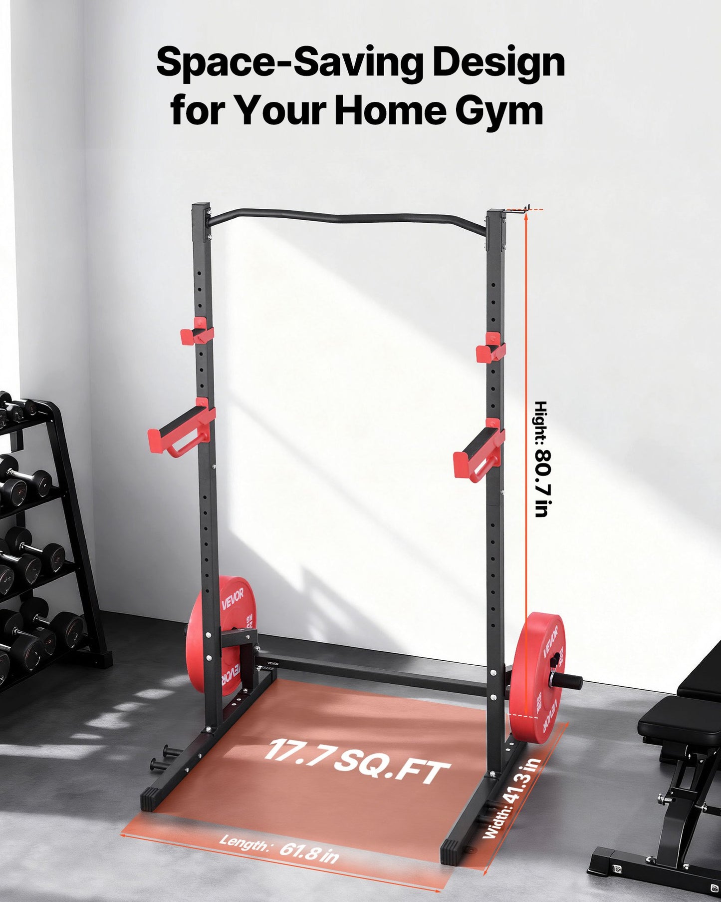 Power Cage Squat Rack, Multifunctional Power Rack Home Gym, Strength Training Workout Equipment with 4 Band Pegs, Adjustable J-Hooks & Safety Bars for Barbell Squat Bench Press Pull-Up
