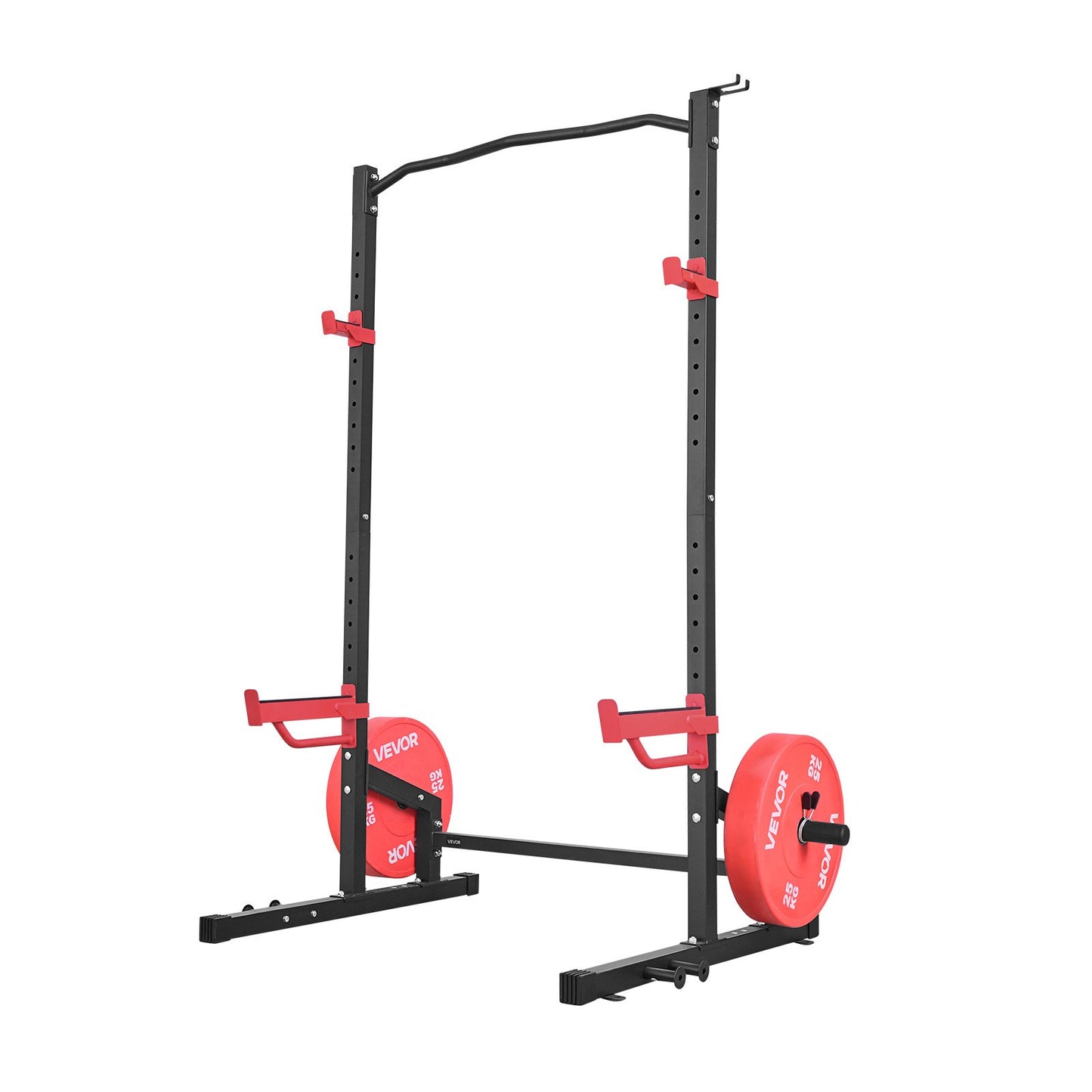 Power Cage Squat Rack, Multifunctional Power Rack Home Gym, Strength Training Workout Equipment with 4 Band Pegs, Adjustable J-Hooks & Safety Bars for Barbell Squat Bench Press Pull-Up