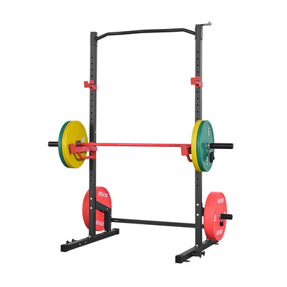 Power Cage Squat Rack, Multifunctional Power Rack Home Gym, Strength Training Workout Equipment with 4 Band Pegs, Adjustable J-Hooks & Safety Bars for Barbell Squat Bench Press Pull-Up