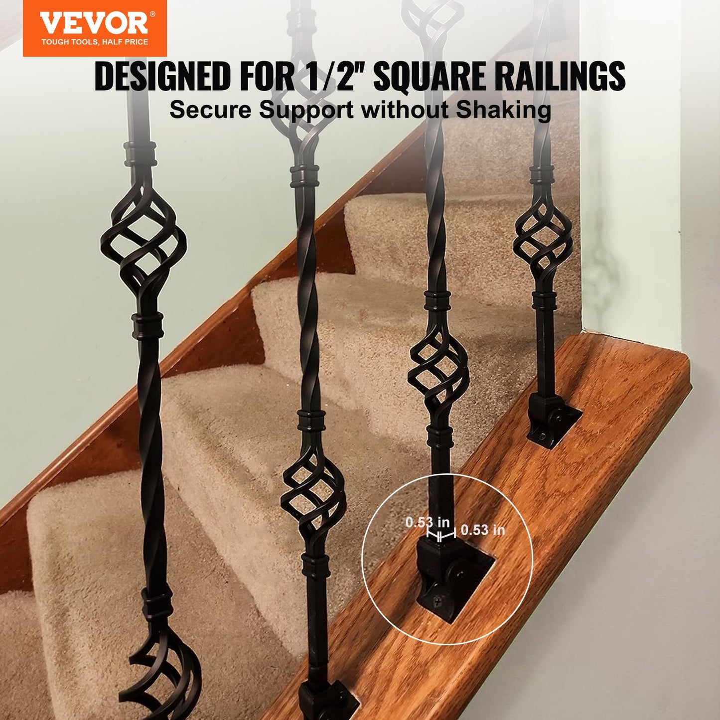 VEVOR 50 PCS Aluminum Alloy Baluster Shoes Slant Wrought Spindles for Staircase