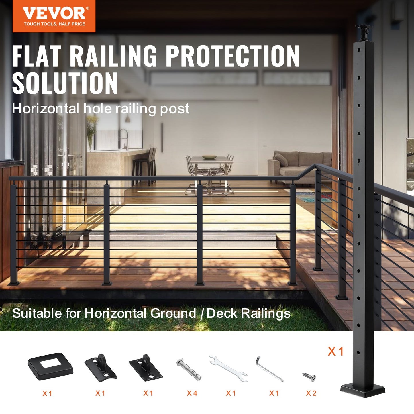 VEVOR Cable Railing Post Level Deck Stair Post 42 x 0.98 x 1.97" Cable Handrail