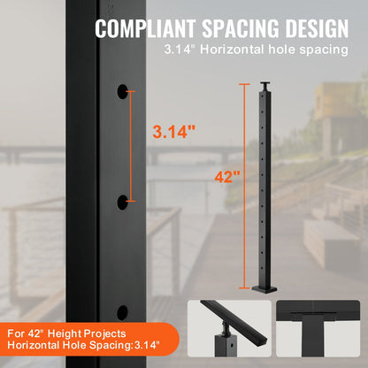 Stainless Steel Cable Railing Post for Decks & Stairs, Black, 106.7 x 2.5 x 5 cm