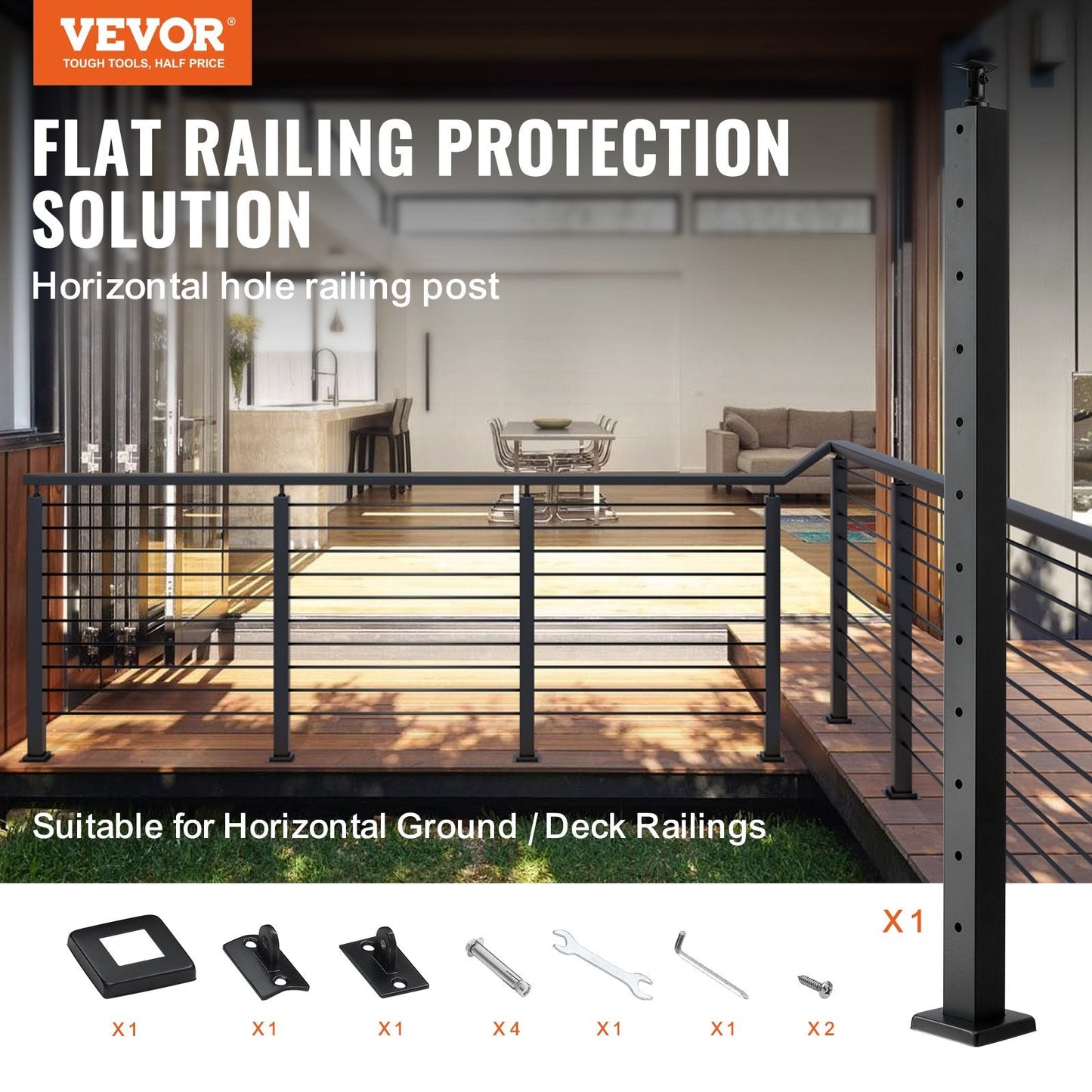 Stainless Steel Black Cable Railing Post for Decks & Stairs, 106.7 x 5 x 5 cm