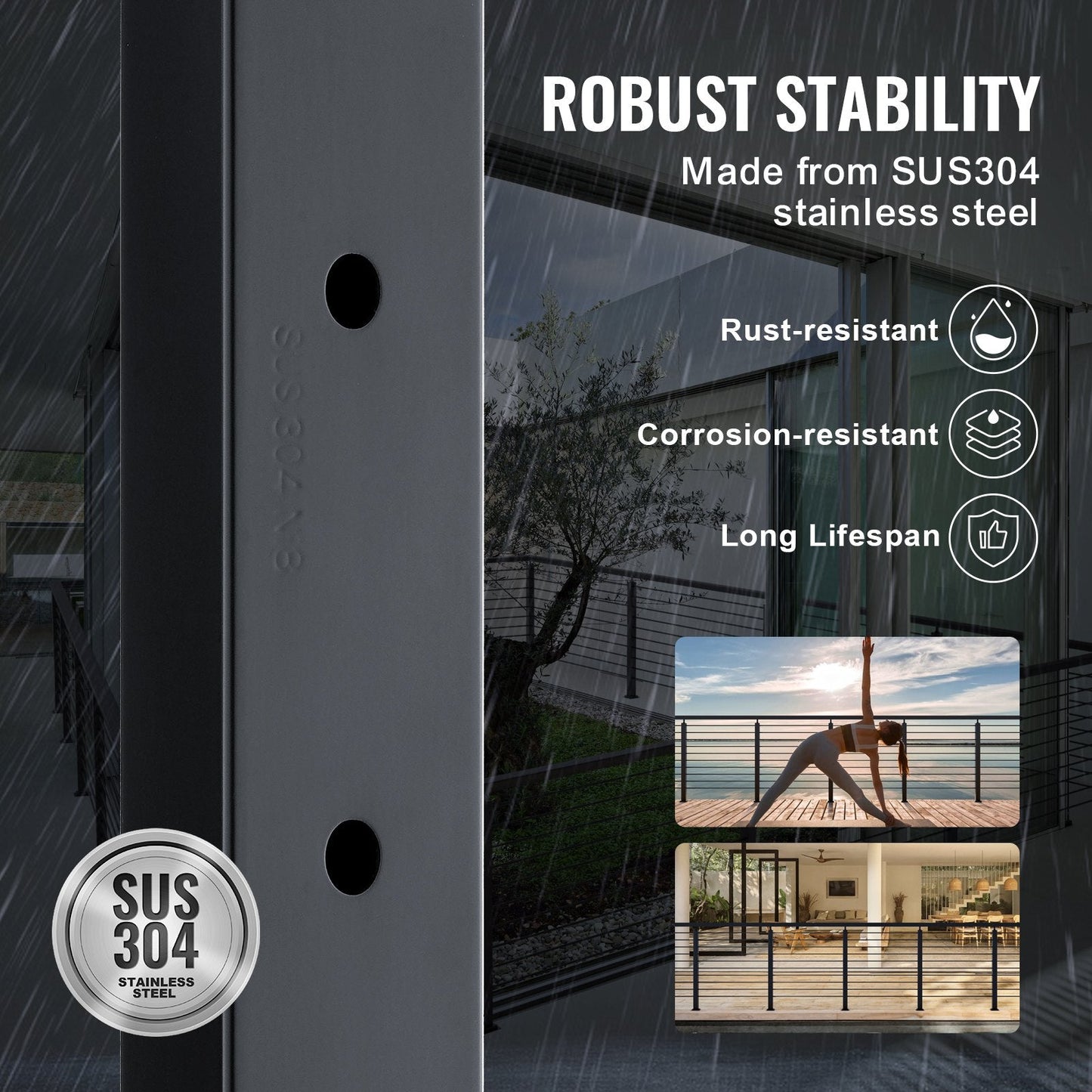 Stainless Steel Black Cable Railing Post for Decks & Stairs, 106.7 x 5 x 5 cm