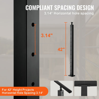 Stainless Steel Black Cable Railing Post for Decks & Stairs, 106.7 x 5 x 5 cm