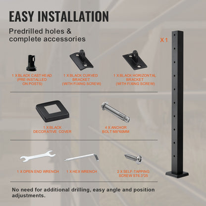 Stainless Steel Black Cable Railing Post for Decks & Stairs, 106.7 x 5 x 5 cm