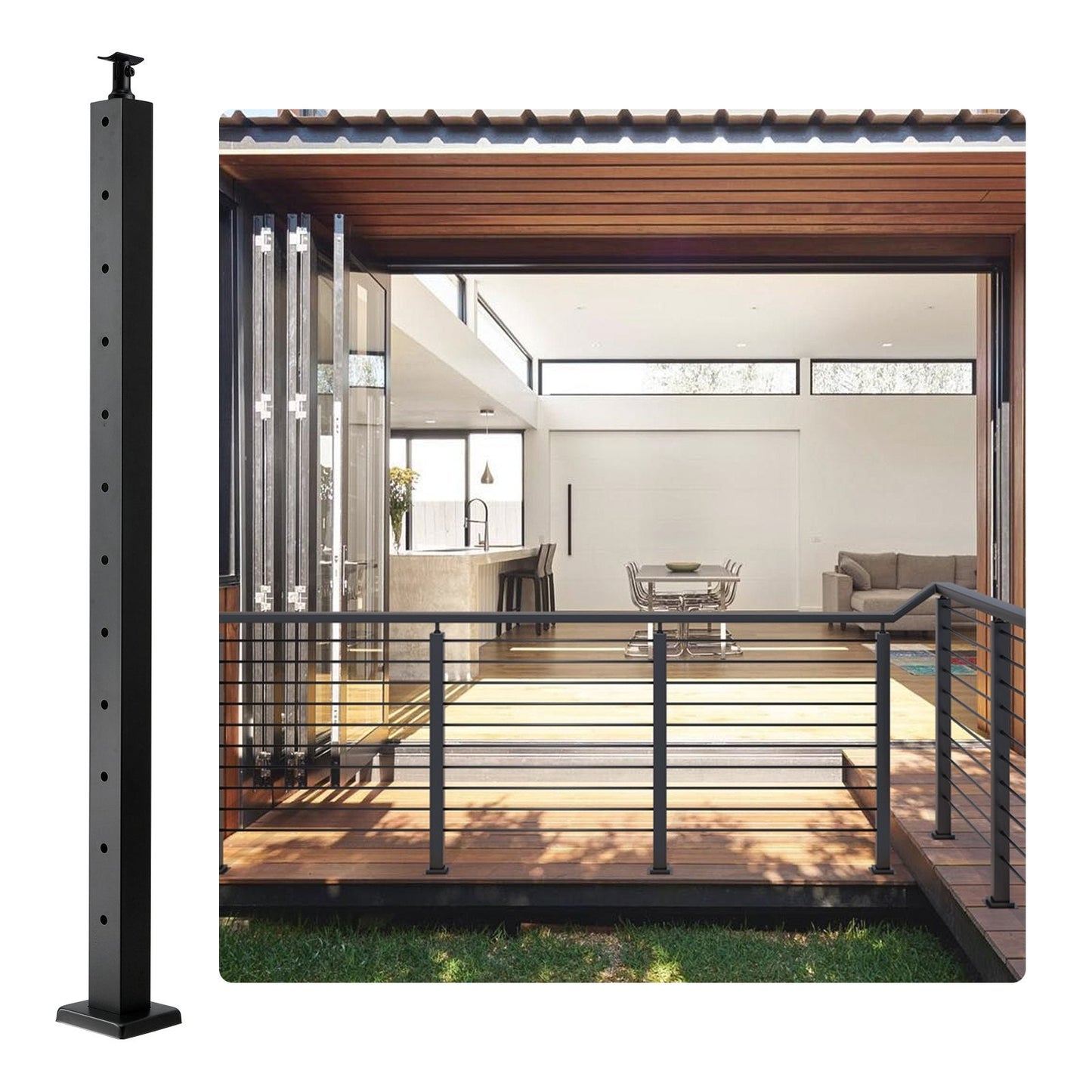 Stainless Steel Black Cable Railing Post for Decks & Stairs, 106.7 x 5 x 5 cm