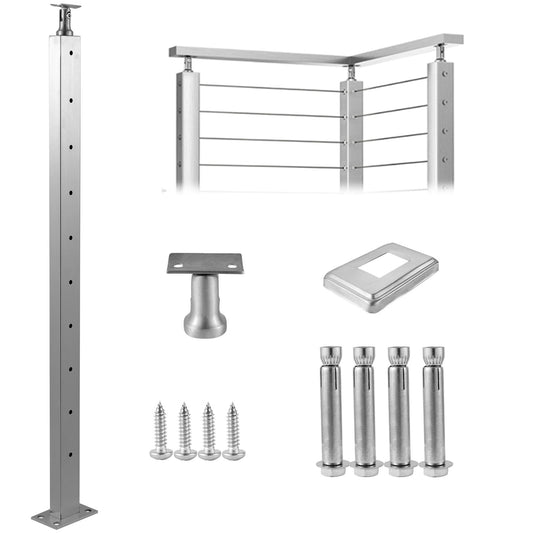 VEVOR Cable Railing Post, 1067 x 25 x 50mm, Level Deck Stair Post, Cable Handrail
