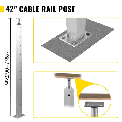 Stainless Steel Cable Railing Post, 106.7 x 2.5 x 5 cm, for Decks and Stairs
