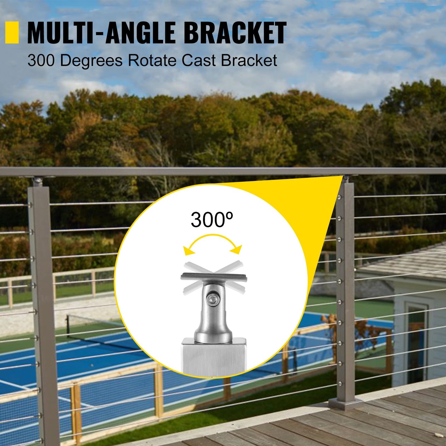 VEVOR Cable Railing Post, 1067 x 25 x 50mm, Level Deck Stair Post, Cable Handrail