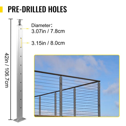 Stainless Steel Cable Railing Post, 106.7 x 2.5 x 5 cm, for Decks and Stairs