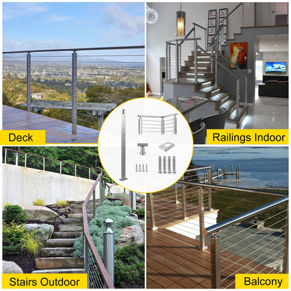 VEVOR Cable Railing Post, 1067 x 25 x 50mm, Level Deck Stair Post, Cable Handrail