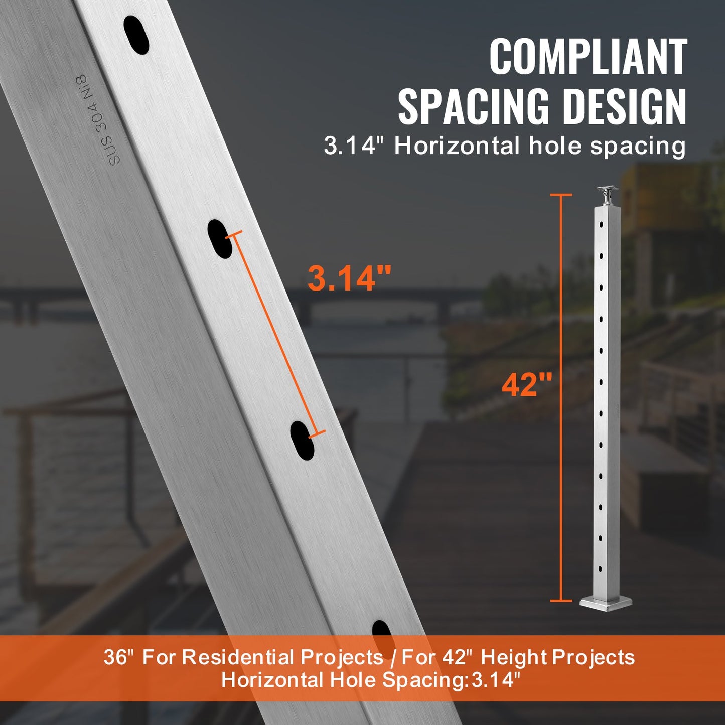 VEVOR Cable Railing Post Level Deck Stair Post 106.7 x 5 x 5 cm Cable Handrail Post