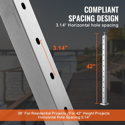 Stainless Steel Deck Stair Cable Railing Post with Multi-Angle Bracket, 106.7 cm