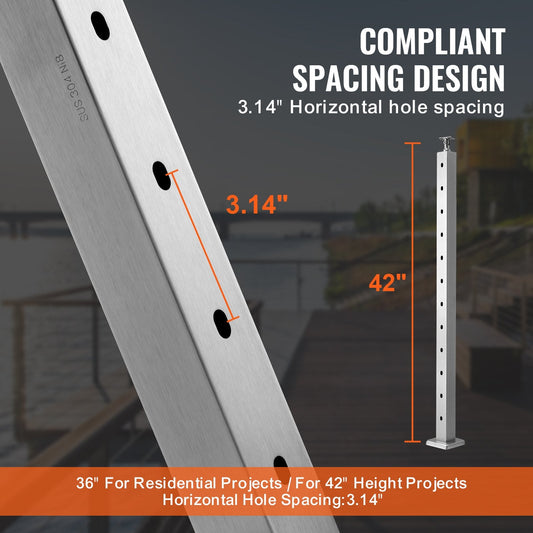 Stainless Steel Deck Stair Cable Railing Post with Multi-Angle Bracket, 106.7 cm