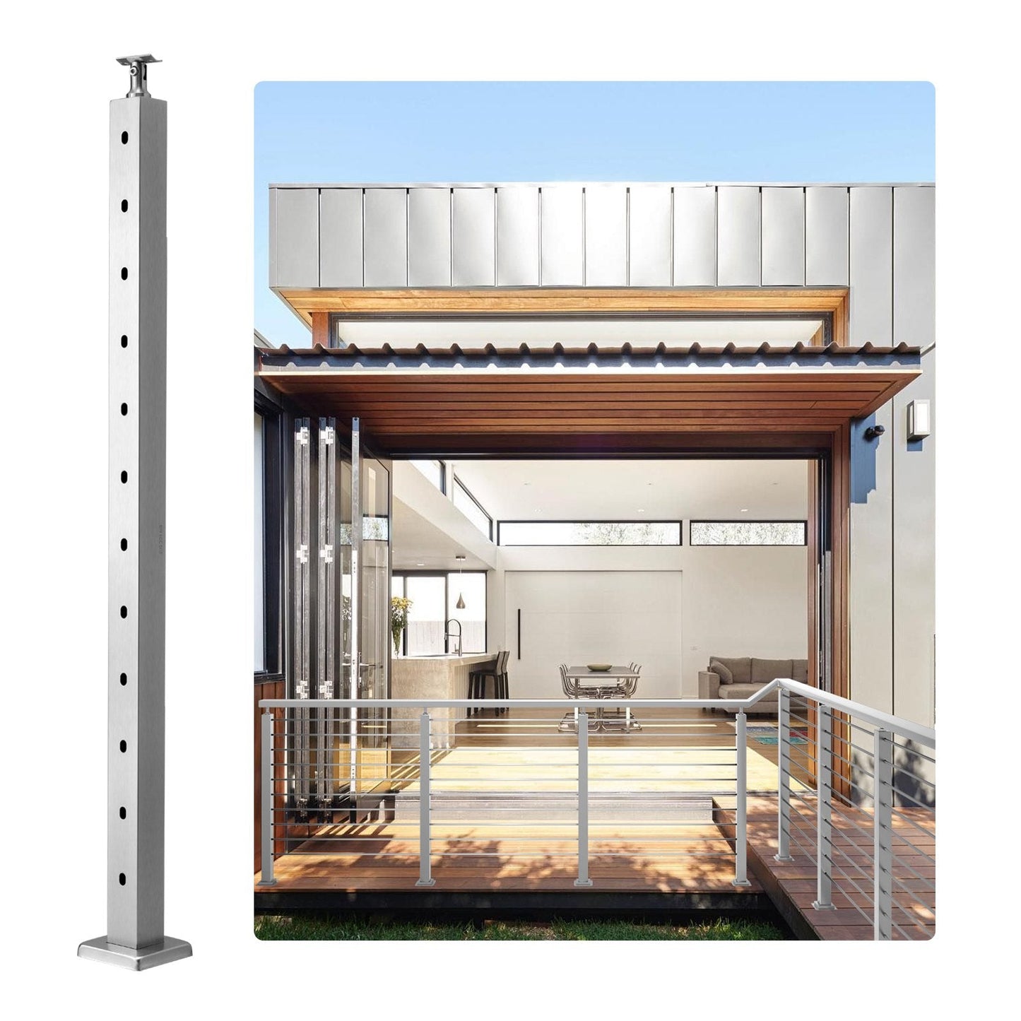 Stainless Steel Deck Stair Cable Railing Post with Multi-Angle Bracket, 106.7 cm