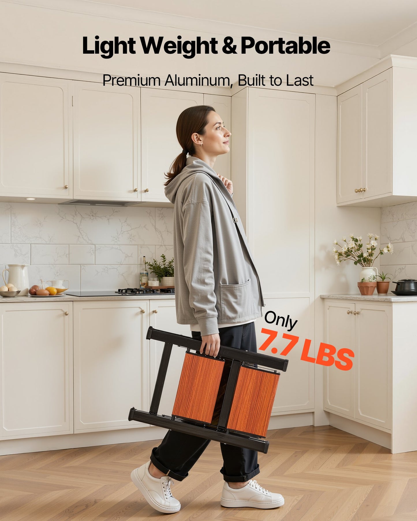 2 Step Ladder, Folding Step Stool with Wide Anti-Slip Pedal and Comfort Handgrip, Lightweight 150 kg Capacity Portable Aluminum Plant Support, Multi-Use for Adults, Home Repairing, Cleaning