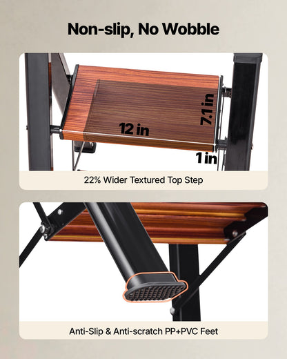 3 Step Ladder, Folding Step Stool with Wide Anti-Slip Pedal and Comfort Handgrip, Lightweight 150 kg Capacity Portable Aluminum Plant Support, Multi-Use for Adults, Home Repairing, Cleaning