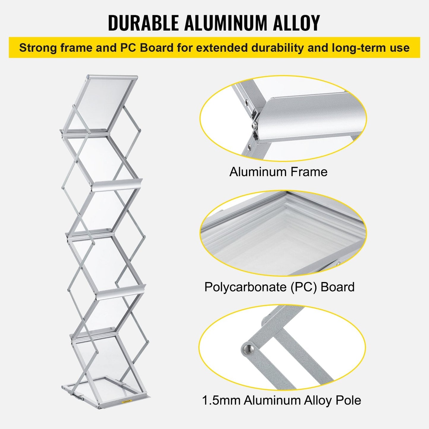 Portable Aluminum Magazine Rack with 6 Pockets, 2 kg Capacity, Silver Finish