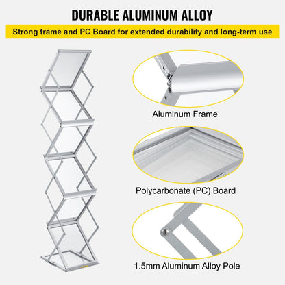 Portable Aluminum Magazine Rack with 6 Pockets, 2 kg Capacity, Silver Finish