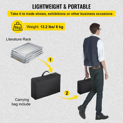 Portable Aluminum Magazine Rack with 6 Pockets, 2 kg Capacity, Silver Finish