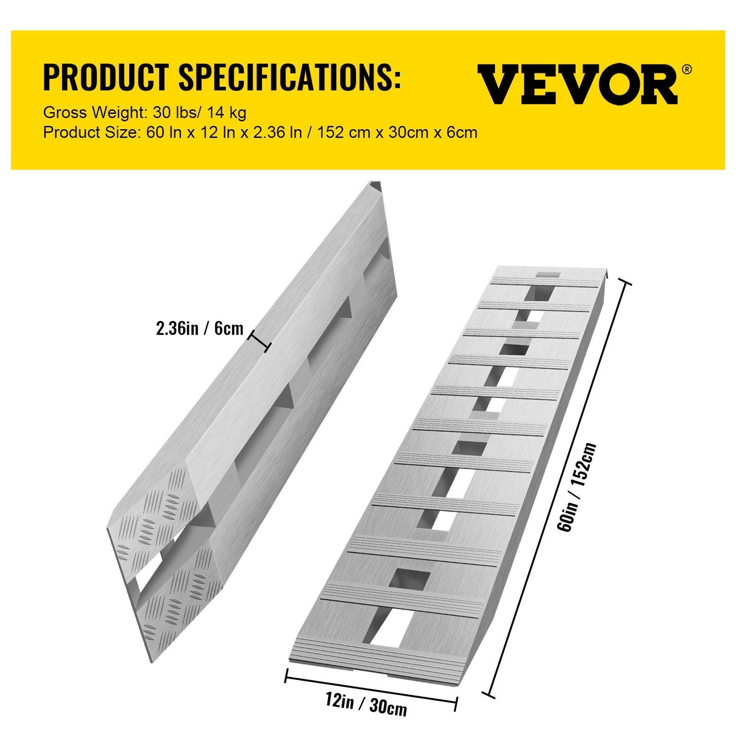 Heavy-Duty Aluminum Trailer Ramps, 3,000 kg Capacity, 15.2 x 0.3 m, Beavertail Design