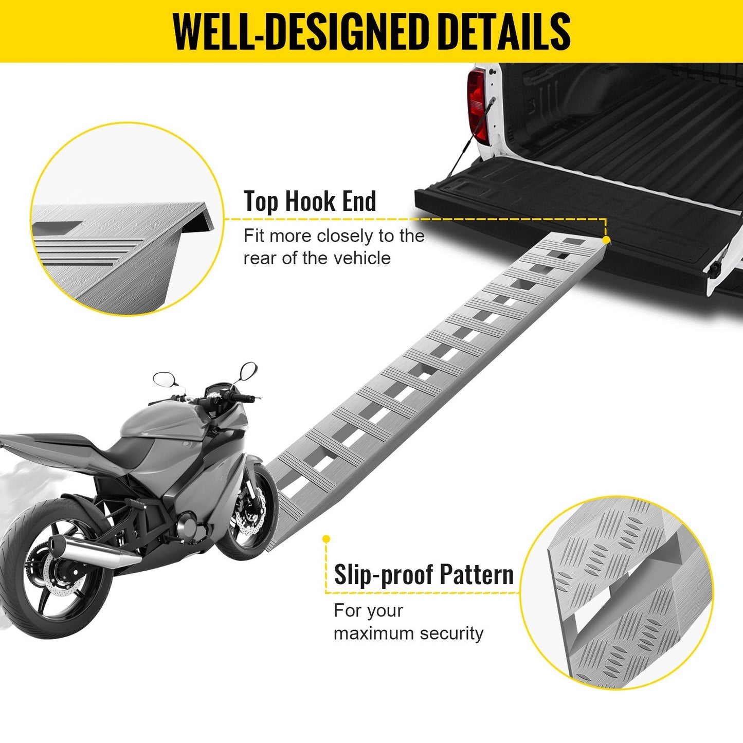Aluminum Car Trailer Ramps, 213x36 cm, 1361 kg Capacity per Ramp, Hook End Design